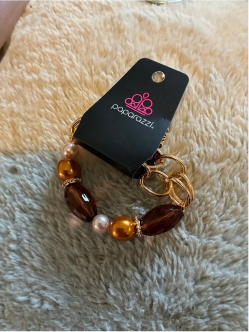 Women's Paparazzi One Size Gold Brown Beaded Bracelet - Picture 2 of 2